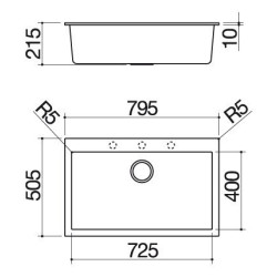 Kitchen sink square Soul 79.5×50.5 cm black