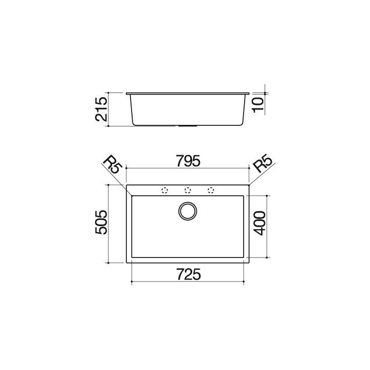Køkkenvask firkantet 79.5×50.5 cm indbygget vask sort